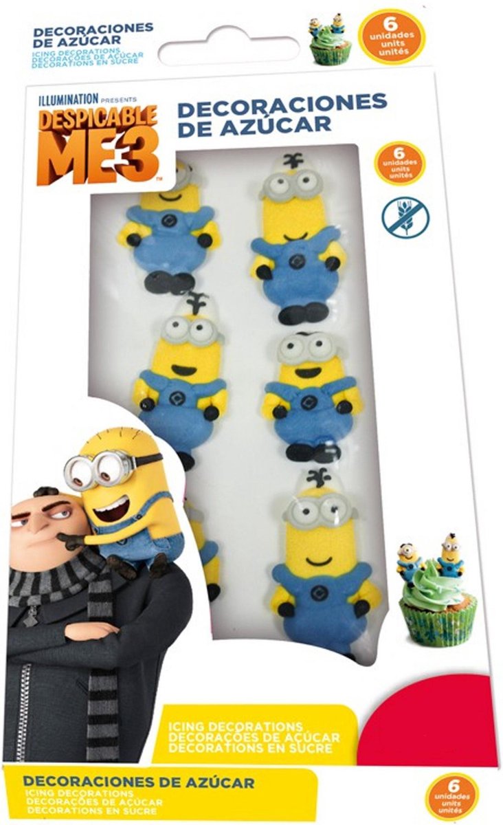 DEKORA - 6 mini Minions suikerdecoraties - Decoratie > Taartdecoraties